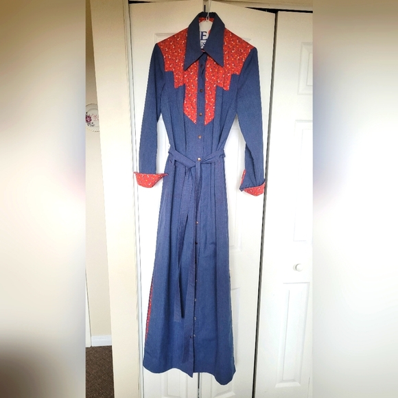 Vintage Denim Country Western Maxi Dress - Picture 2 of 4